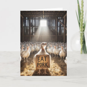 Kerstmis kalkoen met "Eet varkensvlees" bord Kaart