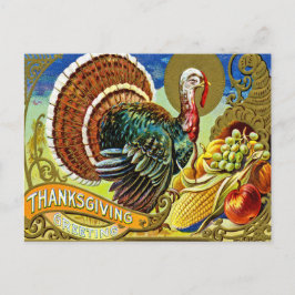 Kerstmis kalkoen met herfst vruchten, vintage briefkaart