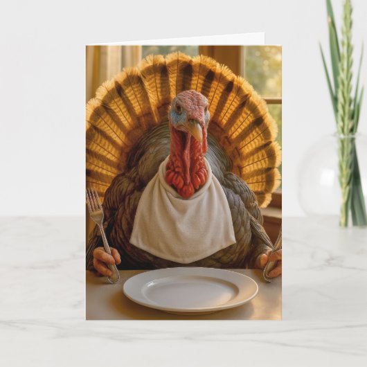 Kerstmis kalkoen met mes en vork kaart (Voorkant)