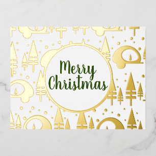 Kerstmis Kampeerder Patroon Goud Gedrukt Folie Feestdagen Briefkaart