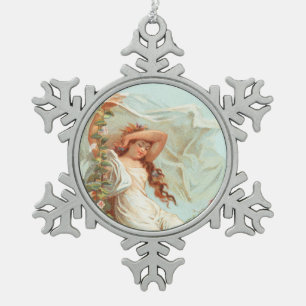 Kerstmis kan helder en gelukkig zijn, antieke kaar tin sneeuwvlok ornament