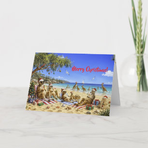 Kerstmis Kangoeroe Strand Picknick Prettig Kerstfe Feestdagen Kaart