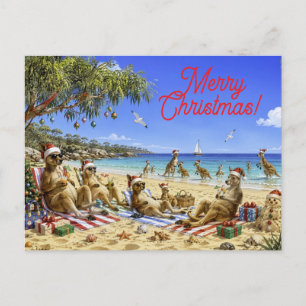 Kerstmis Kangoeroe Strand Picknick Prettig Kerstfe Feestdagenkaart
