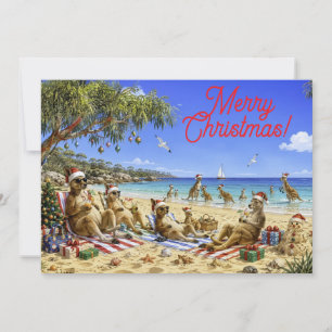 Kerstmis Kangoeroe Strand Picknick Prettig Kerstfe Feestdagenkaart