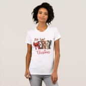 Kerstmis Karakter Lettering | Kerstman & Rendier T-shirt (Voorkant volledig)