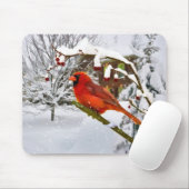 Kerstmis, Kardinaal Bird, Sneeuw, Mousepad Muismat (Met muis)