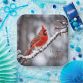 Kerstmis kardinaal op wintertak papieren bordje (Feest)