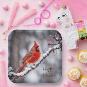 Kerstmis kardinaal op wintertak papieren bordje (Feest)