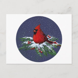 KERSTMIS: KARDINAAL: VOGEL: KUNST FEESTDAGENKAART