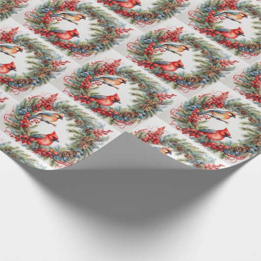 Kerstmis Kardinalen, Bessen, Pinecones krans Cadeaupapier (Hoek)