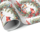 Kerstmis Kardinalen, Bessen, Pinecones krans Cadeaupapier (Rol Hoek)