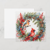 Kerstmis Kardinalen, Bessen, Pinecones krans Feestdagenkaart (Voorkant / Achterkant)