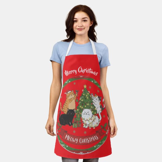 Kerstmis Kat Familie Schort (Gedragen)