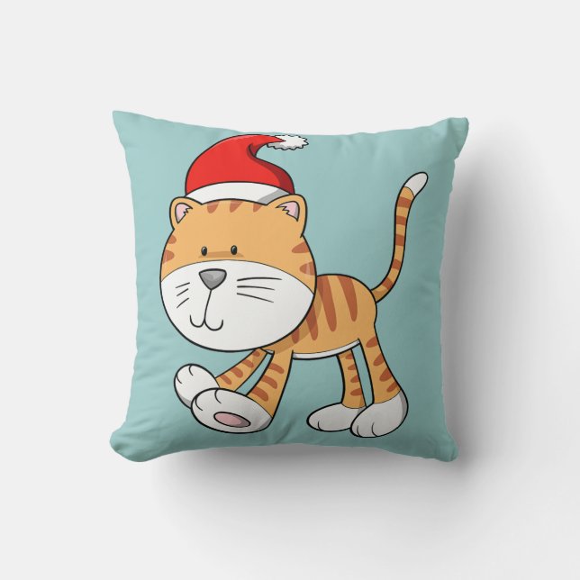 Kerstmis Kat "Gizmo" Pillow Kussen (Voorkant)
