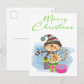 Kerstmis kat illustratie vakantie ansichtkaart feestdagenkaart (Voorkant / Achterkant)