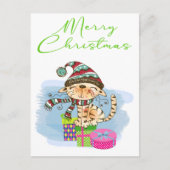 Kerstmis kat illustratie vakantie ansichtkaart feestdagenkaart (Voorkant)