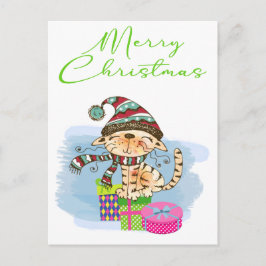 Kerstmis kat illustratie vakantie ansichtkaart feestdagenkaart