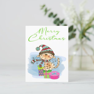Kerstmis Kat Illustratie Vakantie Postkaart Feestdagenkaart