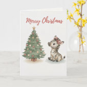 Kerstmis Kat Kaart Cute Kat in de knoop (Gele Bloem)