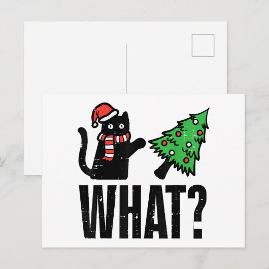 Kerstmis Kat Kantelt Kerstboom Fun Feestdagenkaart (Voorkant / Achterkant)