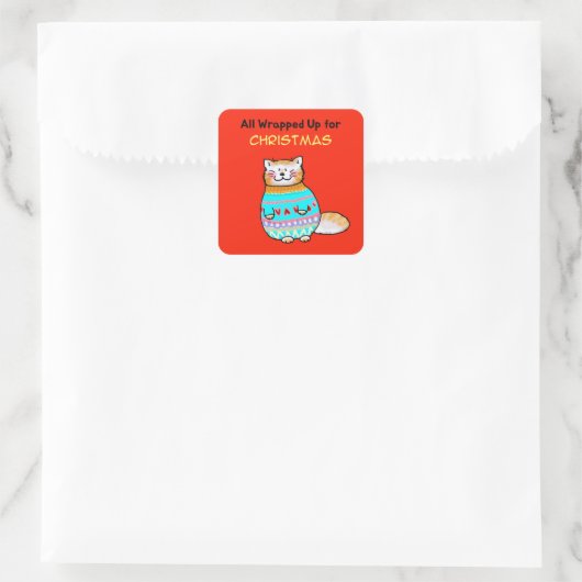 Kerstmis kat kerstvreugde vol verrassingen vierkante sticker (Tas)