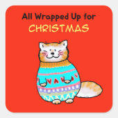 Kerstmis kat kerstvreugde vol verrassingen vierkante sticker (Voorkant)
