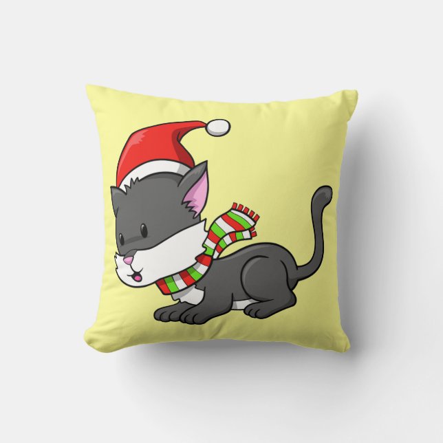 Kerstmis Kat "Lucy" Pillow Kussen (Voorkant)