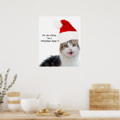 KERSTMIS KAT MET SANTA CLAUS HOED POSTER (Keuken)