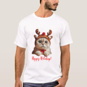 Kerstmis Kat Rendier T-shirt (Voorkant)