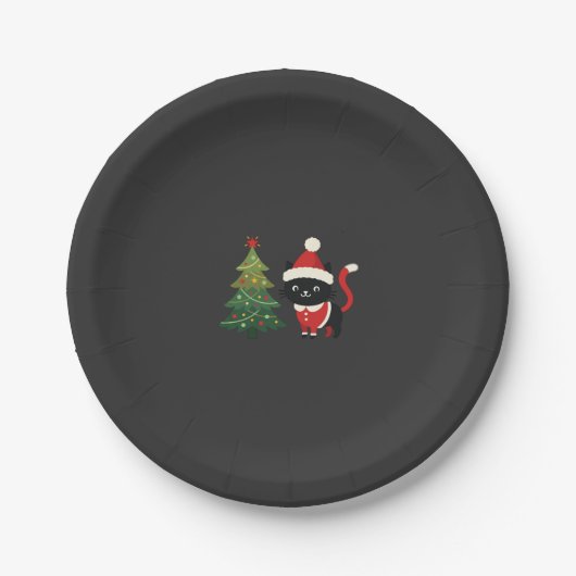Kerstmis Kat Santa Boom Vector Papieren Bordje (Voorkant)