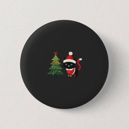 Kerstmis Kat Santa Boom Vector Ronde Button 5,7 Cm (Voorkant)