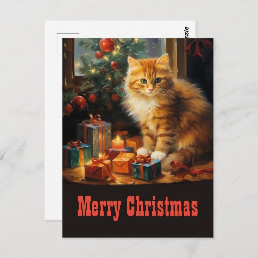 Kerstmis Kat Schilderen Briefkaart (Voorkant / Achterkant)