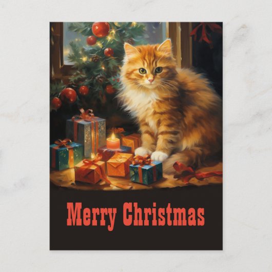 Kerstmis Kat Schilderen Briefkaart (Voorkant)