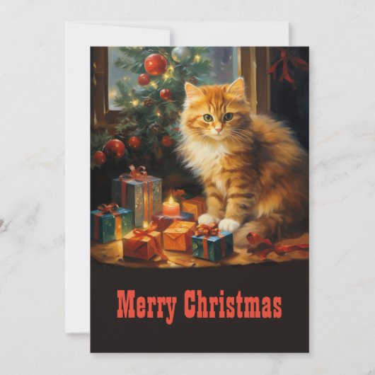 Kerstmis Kat Schilderen Feestdagenkaart (Voorkant)