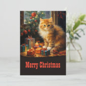 Kerstmis Kat Schilderen Feestdagenkaart (Staand voorkant)