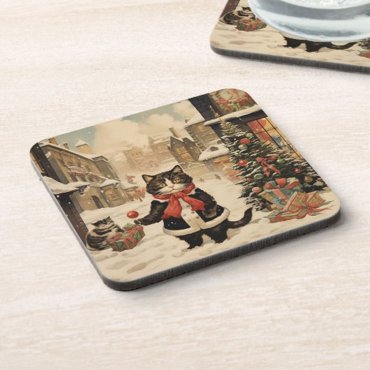 Kerstmis Kat, Sneeuwdag Bier Onderzetter (Linkerzijde)