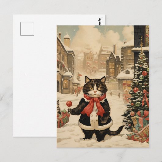 Kerstmis Kat, Sneeuwdag Briefkaart (Voorkant / Achterkant)