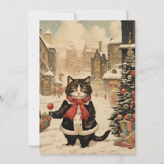 Kerstmis Kat, Sneeuwdag Feestdagenkaart (Voorkant)
