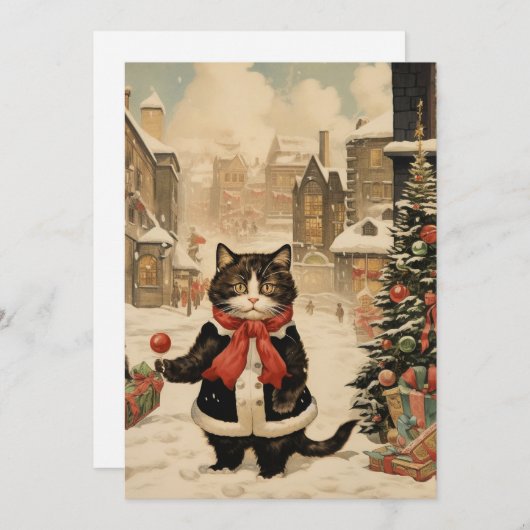 Kerstmis Kat, Sneeuwdag Feestdagenkaart (Voorkant / Achterkant)