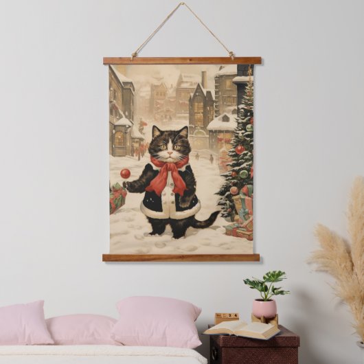 Kerstmis Kat, Sneeuwdag Hangend Wandkleed (Slaapkamer)