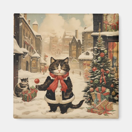 Kerstmis Kat, Sneeuwdag Magneet (Voorkant)