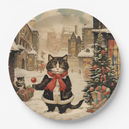 Kerstmis Kat, Sneeuwdag Papieren Bordje (Voorkant)