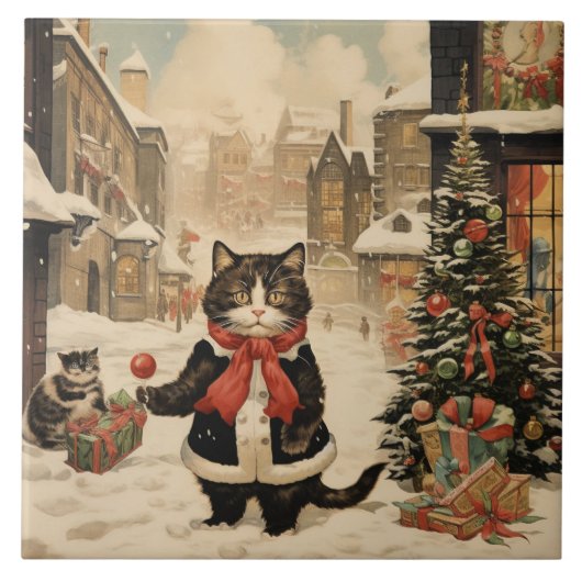 Kerstmis Kat, Sneeuwdag Tegeltje (Voorkant)