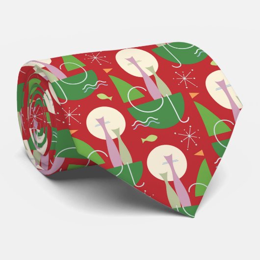 Kerstmis kat stropdas (Opgerold)