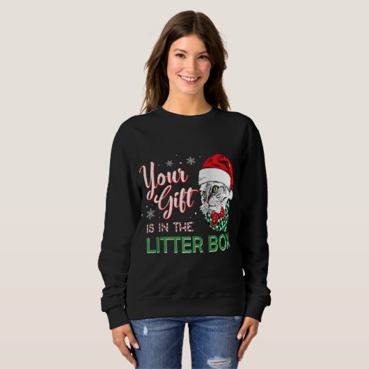 Kerstmis kat T-shirt Uw cadeau is in het nest (Voorkant volledig)