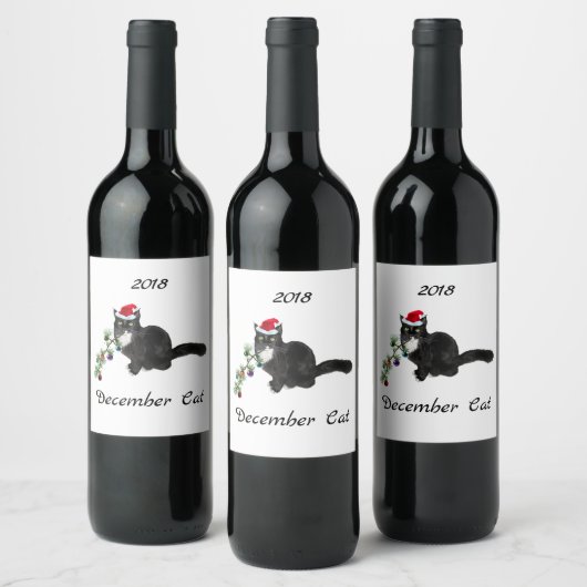 Kerstmis Kat Wijn Etiketten (Flessen)