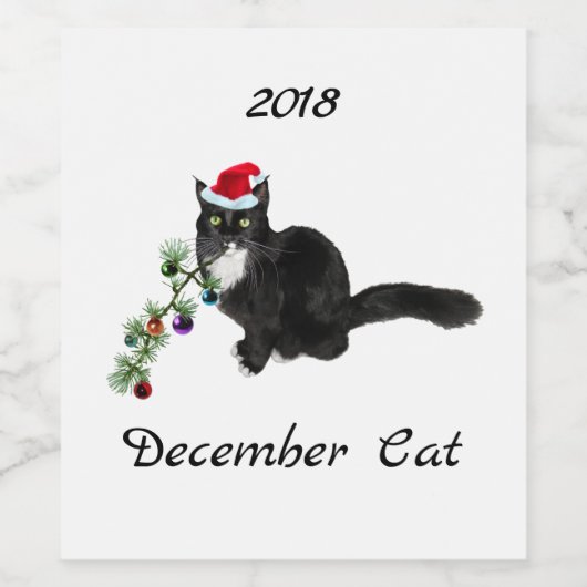 Kerstmis Kat Wijn Etiketten (Enkel label)