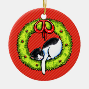 Kerstmis Kat Wreath Keramisch Ornament