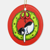 Kerstmis Kat Wreath Keramisch Ornament (Links)
