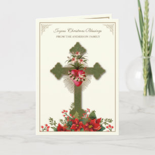 Kerstmis Katholieke Maagd Maria Hart Poinsettia's  Feestdagen Kaart